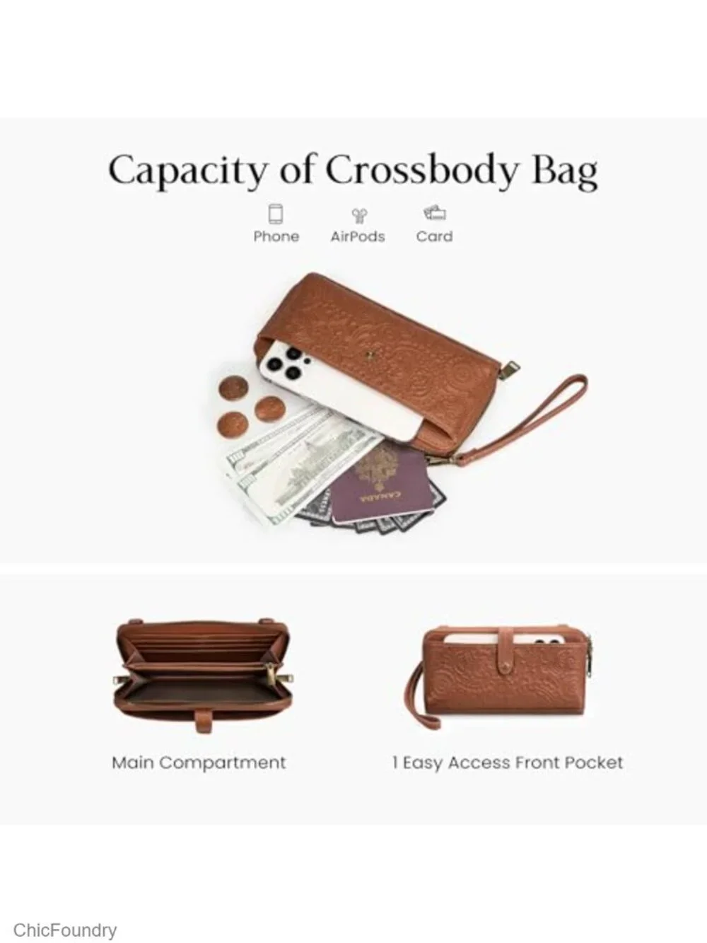 Genuine Leather Wristlet Wallet Crossbody Bag with RFID Blocking